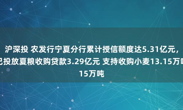 沪深投 农发行宁夏分行累计授信额度达5.31亿元，已投放夏粮收购贷款3.29亿元 支持收购小麦13.15万吨